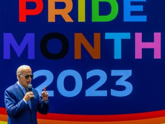 President Joe Biden speaks at the "pride month" celebration on the South Lawn of the White House on June 10 in Washington, D.C.